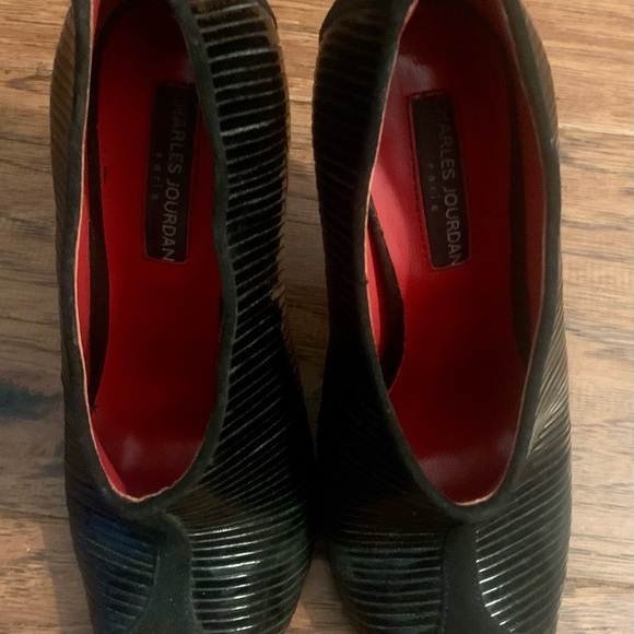 Vintage Charles Jourdan Amanda Black Leather Peep Toe Booties - Picture 4 of 6